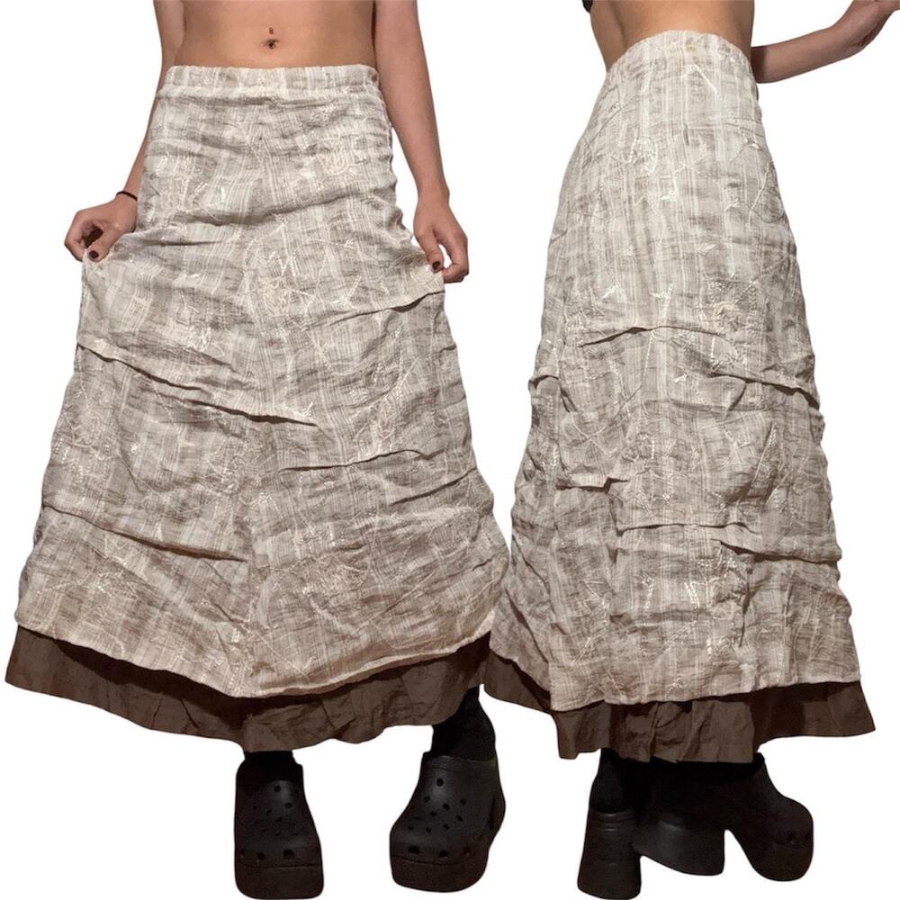 GREEN 3 NWT Boho Maxi Skirt Medium 1 of a kind w Upcycled VTG Fabric Patchwork